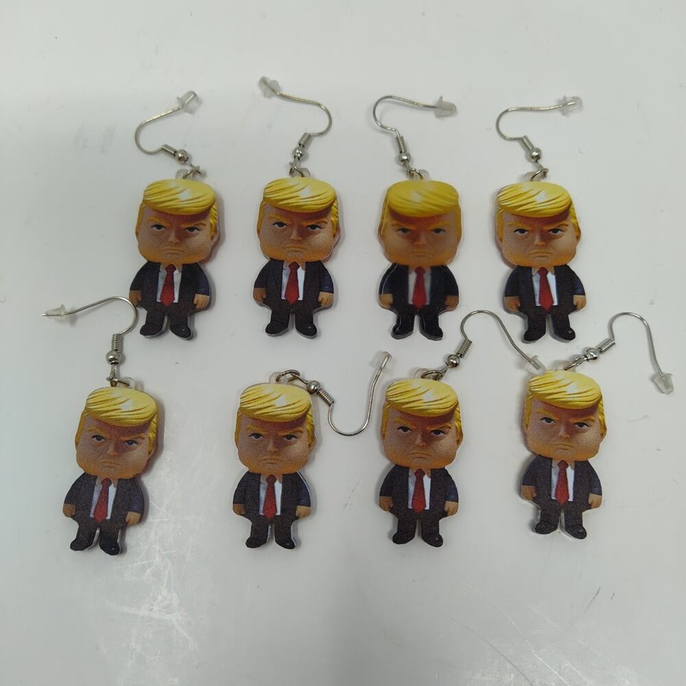 4 Sets President Donald Trump Full Body Double Sided Dangle Earrings Sets 1.5”